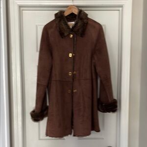 Brown Faux Fur Trimmed Coat